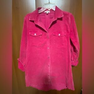 Umgee Women’s Fuchsia Pink Button-Up Corduroy western mini shirt dress Small